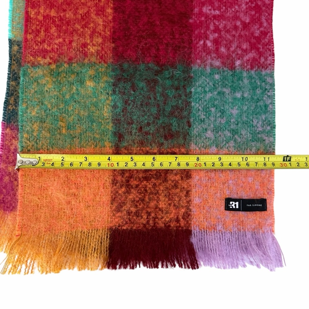 SIMONS LE 31 Multicolor Plaid Scarf Soft Fringe 70” Long one size - Picture 3 of 5